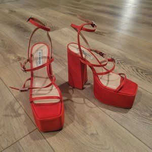 Steve Madden Bright Red Platform Strappy Courts Heels Sandals